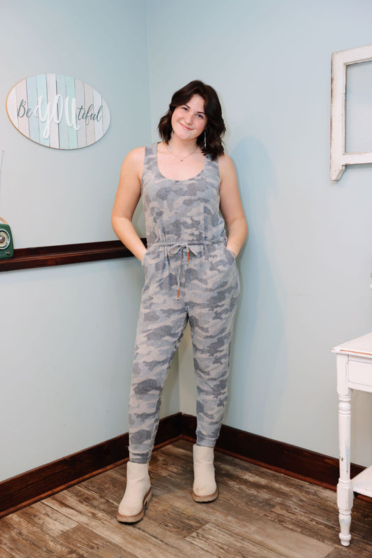 Camouflage Print Brushed Hacci Jumpsuit