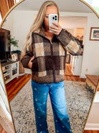Cozy Contrast Oversized Checkered Jacquard Cardigan