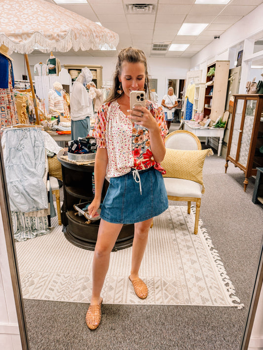 Woven in Print Peasant Top (S-XL)