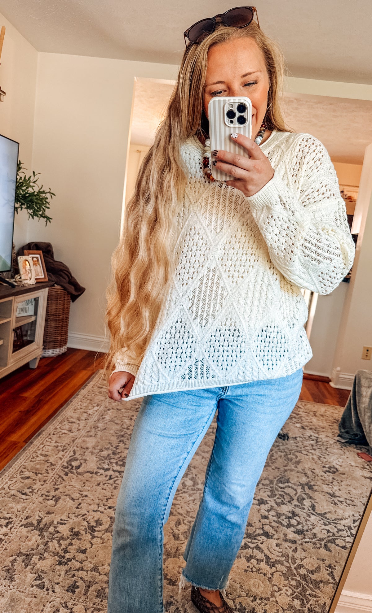 Oat & Honey Diamond Open Knit Sweater (S-XL)