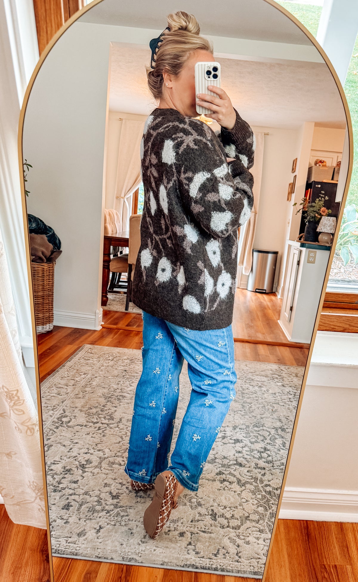 Autumn Stroll Oversized Floral Jacquard Cardigan