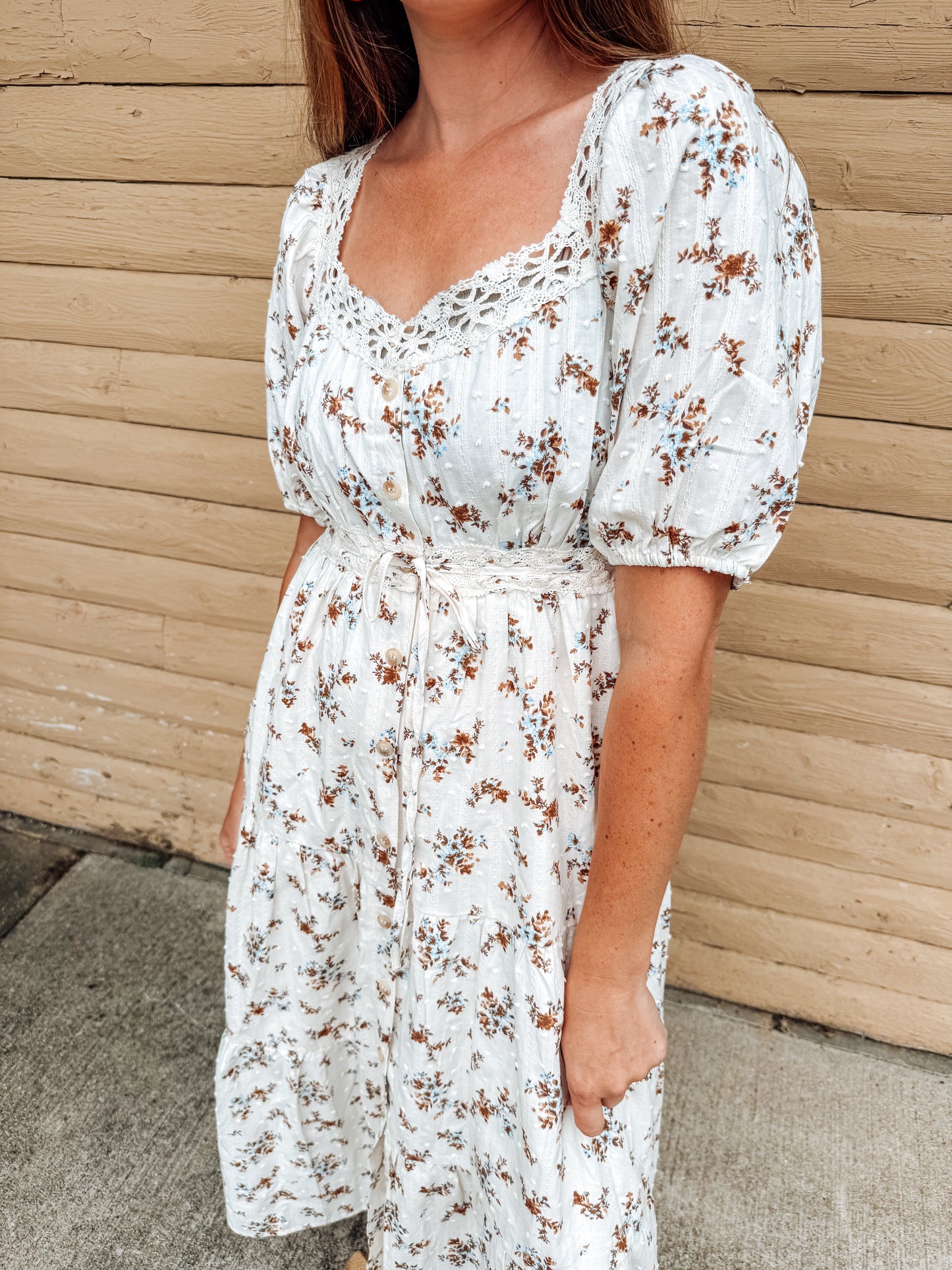 The Cottage Garden Lace Trim Midi Dress