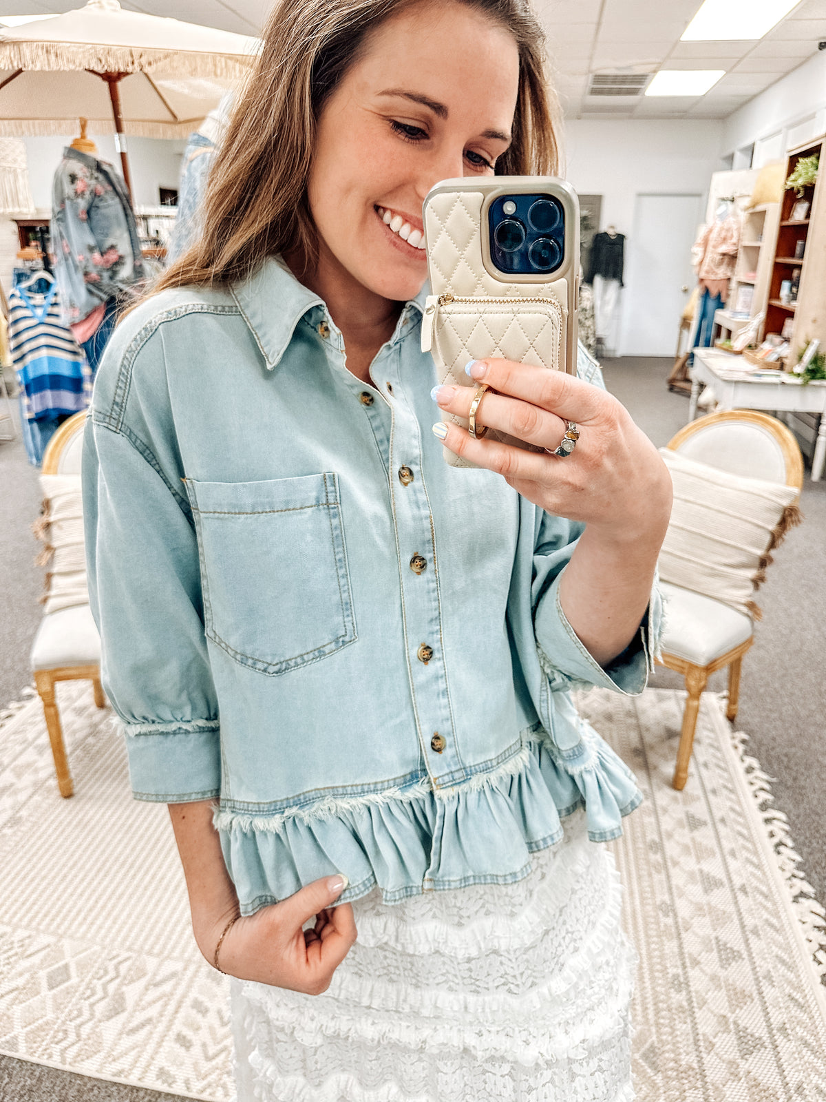 Harbor Wash Denim 3/4 Top (S-XL)