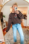 Harvest Moon Striped Textured Knit Sweater-Brown