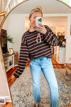 Harvest Moon Striped Textured Knit Sweater-Brown