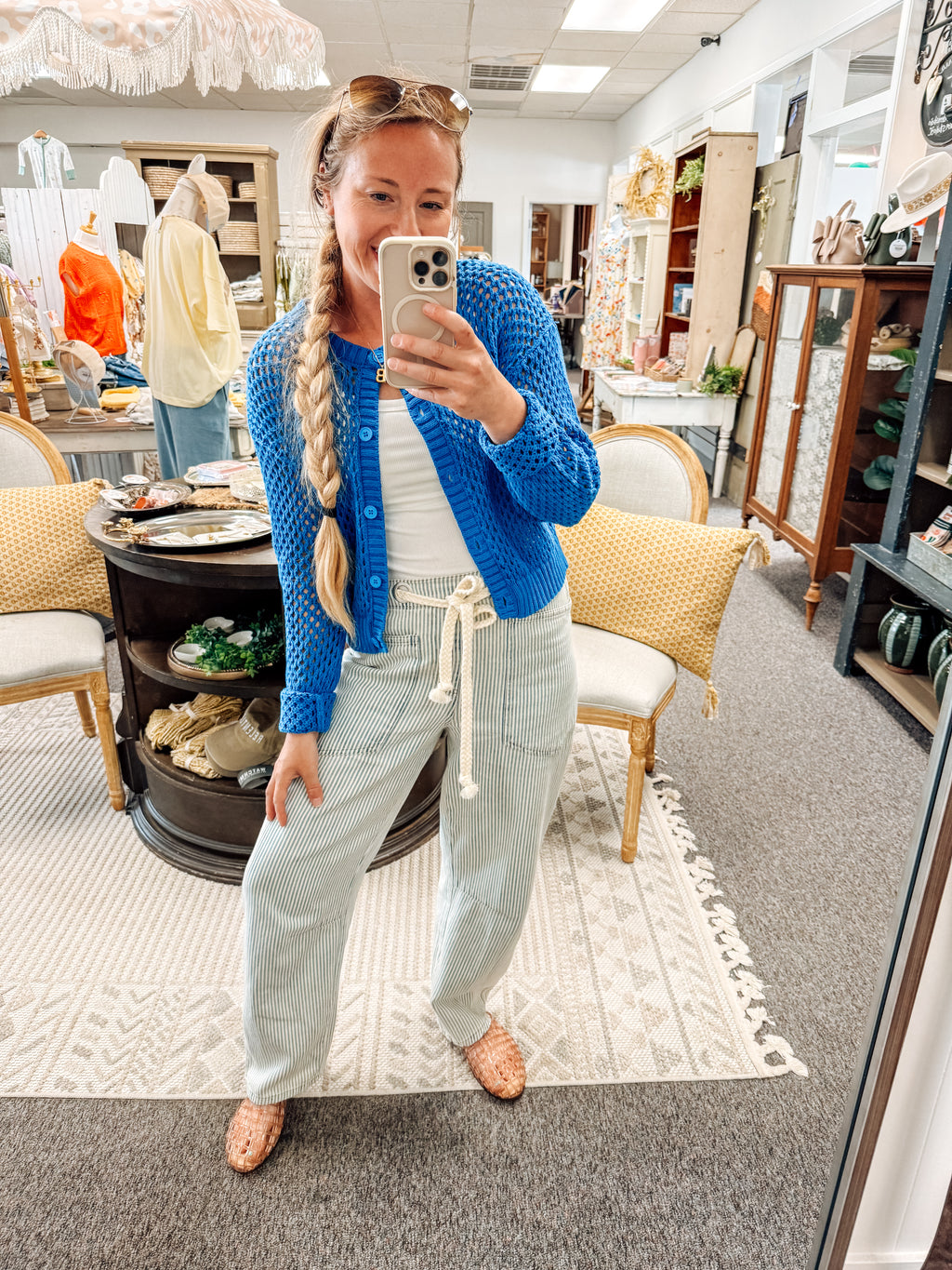 Timber Tones Crochet Cardigan-Blue