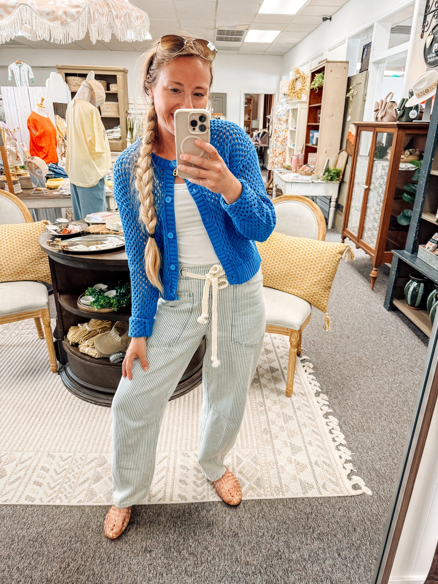Timber Tones Crochet Cardigan-Blue