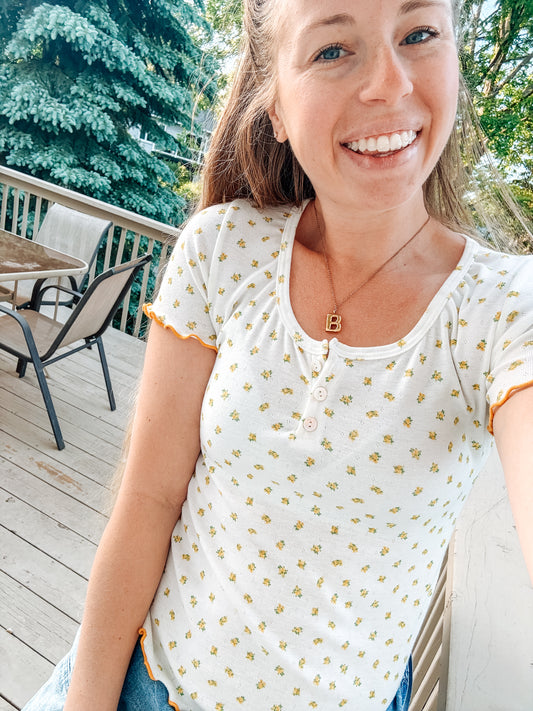 Tiny Pops Of Floral Top (S-XL)-Yellow