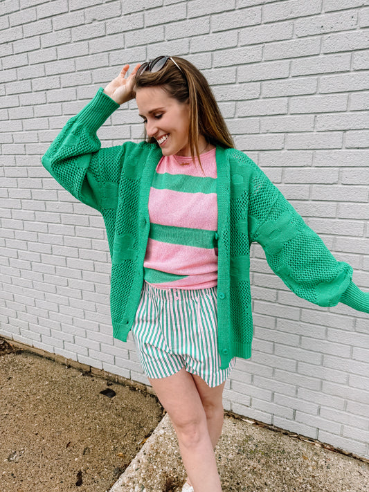 Green Glow Open Knit Cardigan