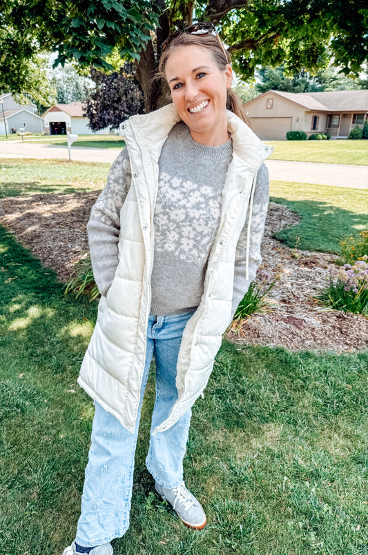 Floral Fusion Accent Sweater-Grey