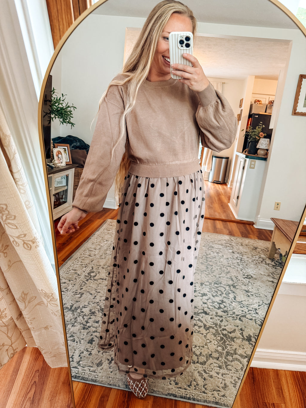 Pretty in Polka Dots Long Sleeve Midi Dress