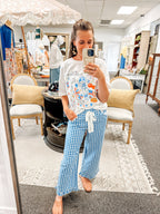 Caught up in Gingham Pants-Blue