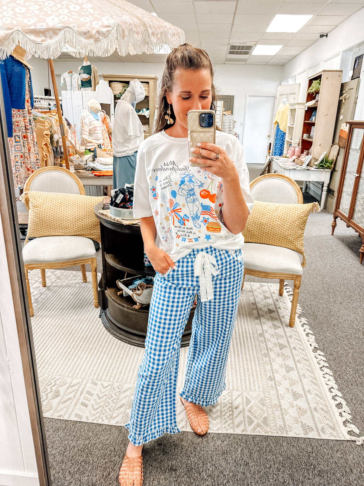Caught up in Gingham Pants-Blue