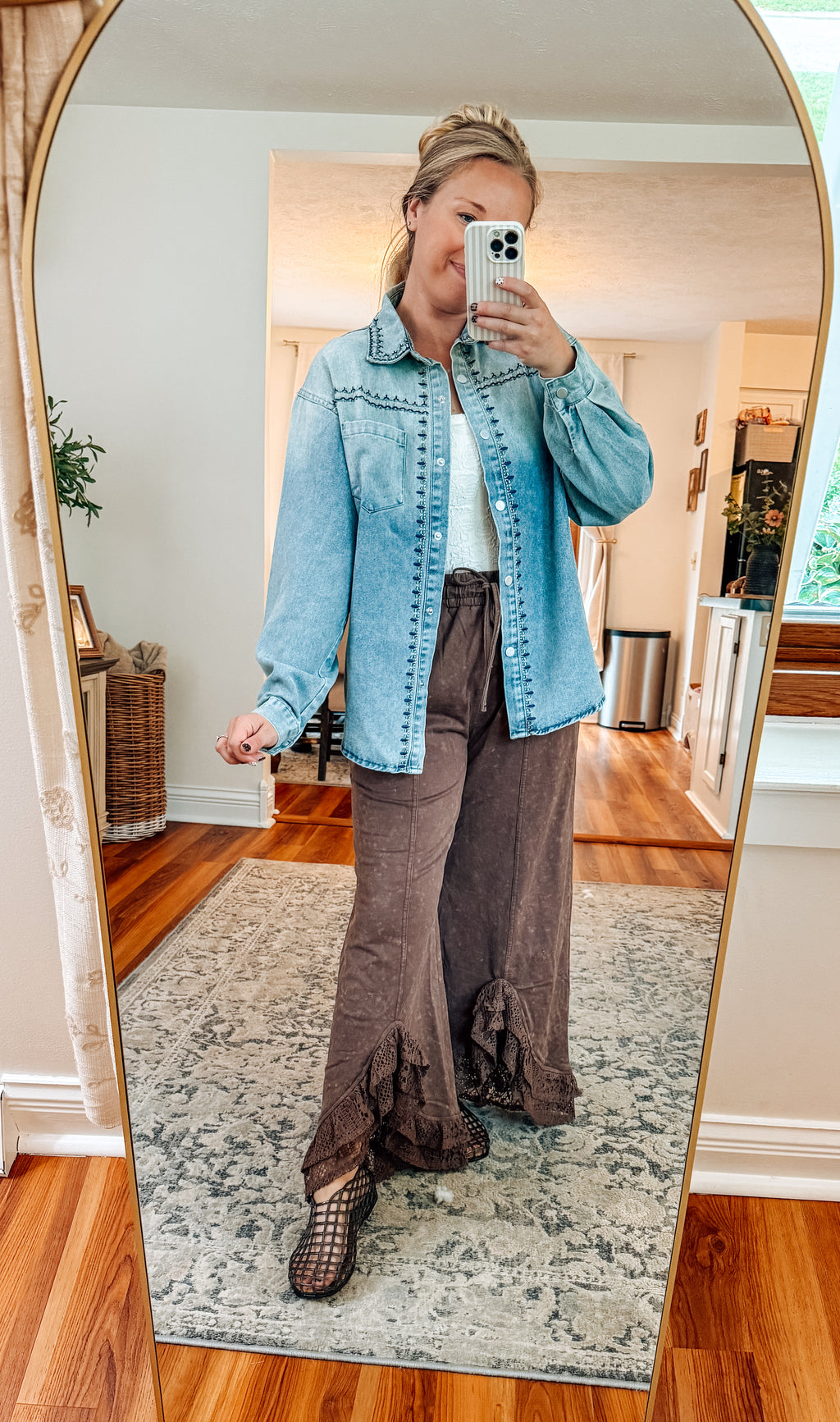 The Wild & Free Embroidered Denim Button Up