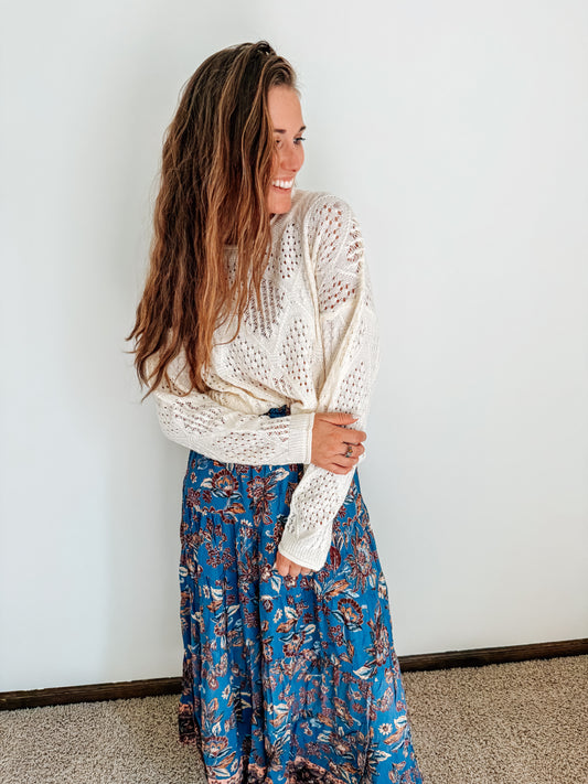 Oat & Honey Diamond Open Knit Sweater (S-XL)