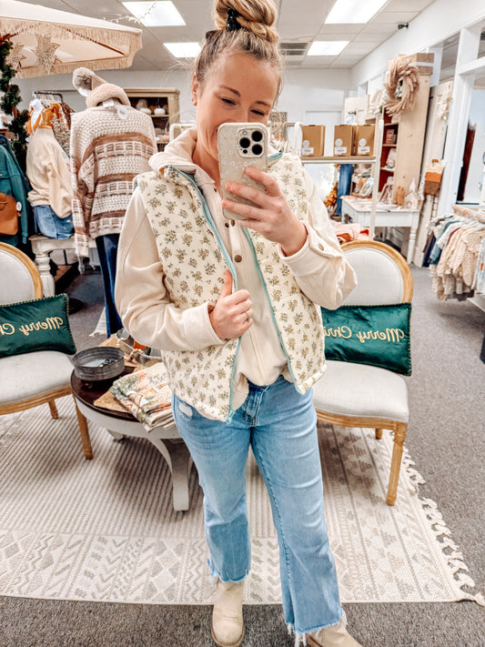 Stitched Garden Puff Vest-Blue