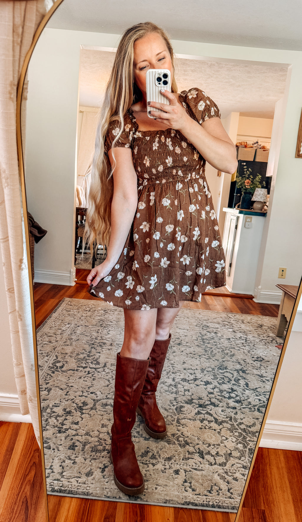 The Rosie Bloom Short Sleeve Dress-Brown