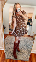 The Rosie Bloom Short Sleeve Dress-Brown