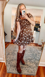 The Rosie Bloom Short Sleeve Dress-Brown