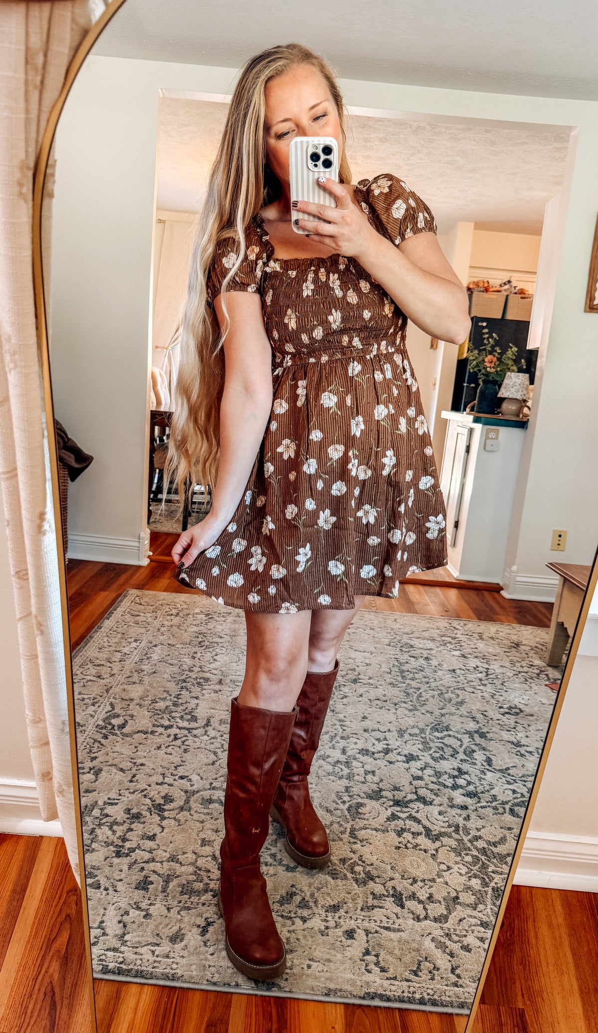 The Rosie Bloom Short Sleeve Dress-Brown