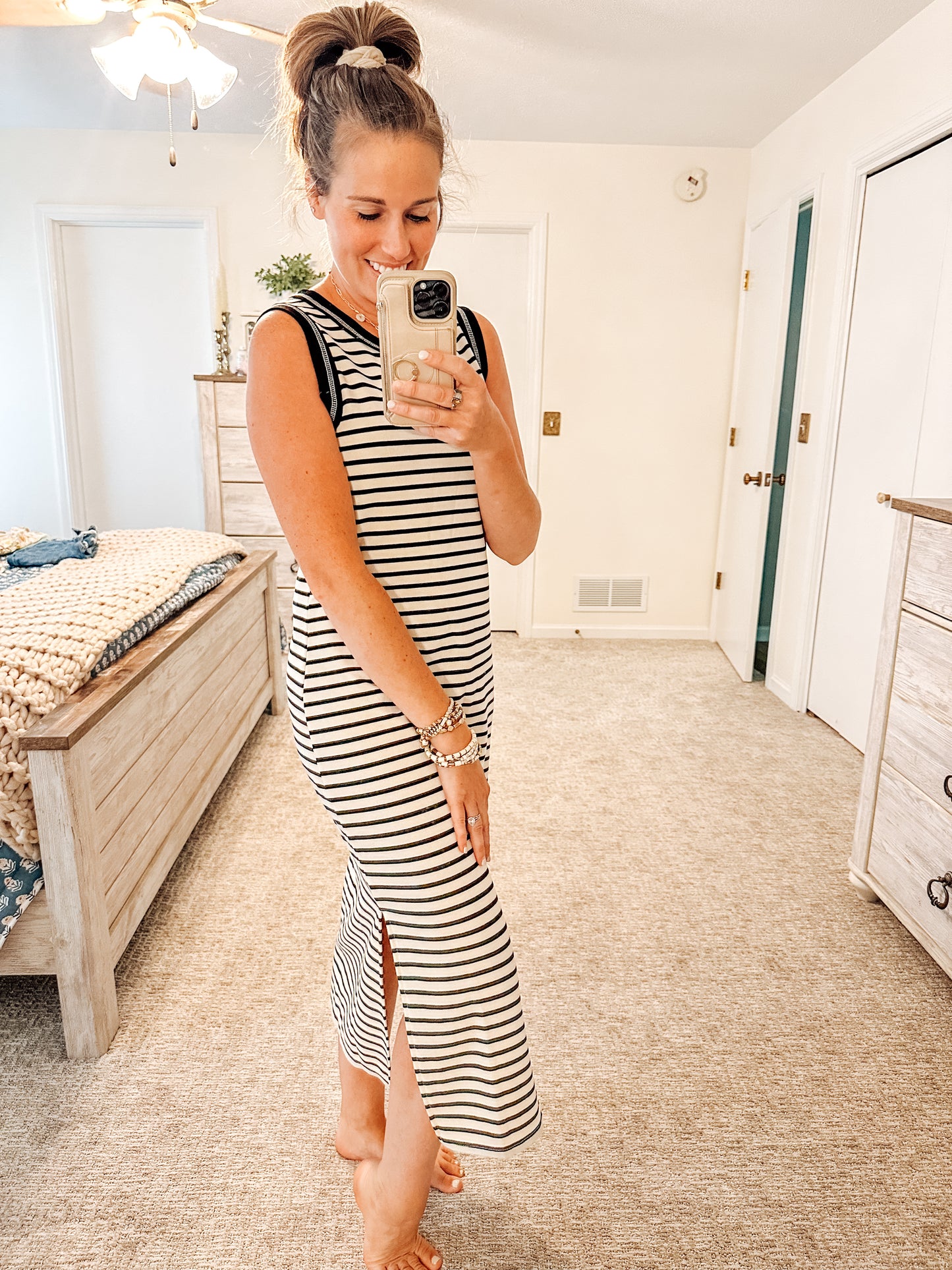 Linen & Linework Striped Dress