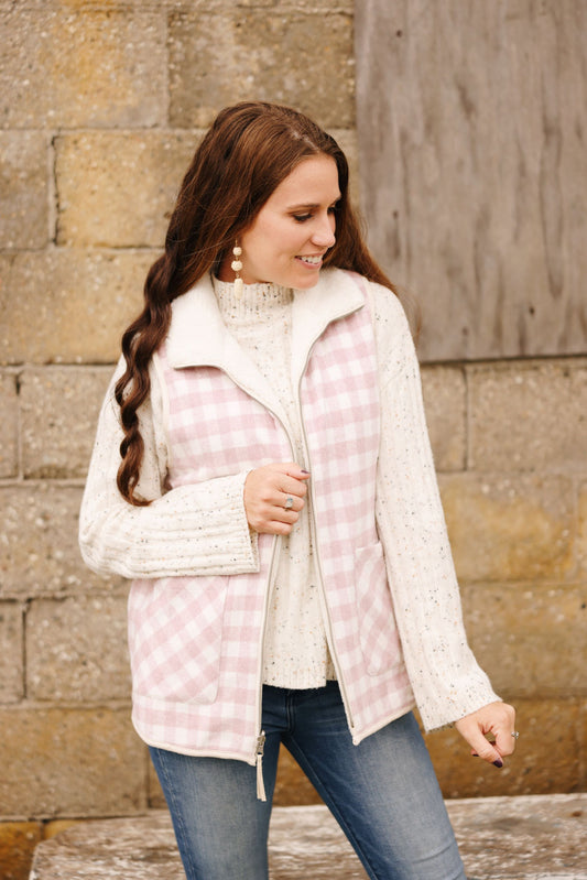 Wearing You Forever Reversible Plaid Vest-Pink