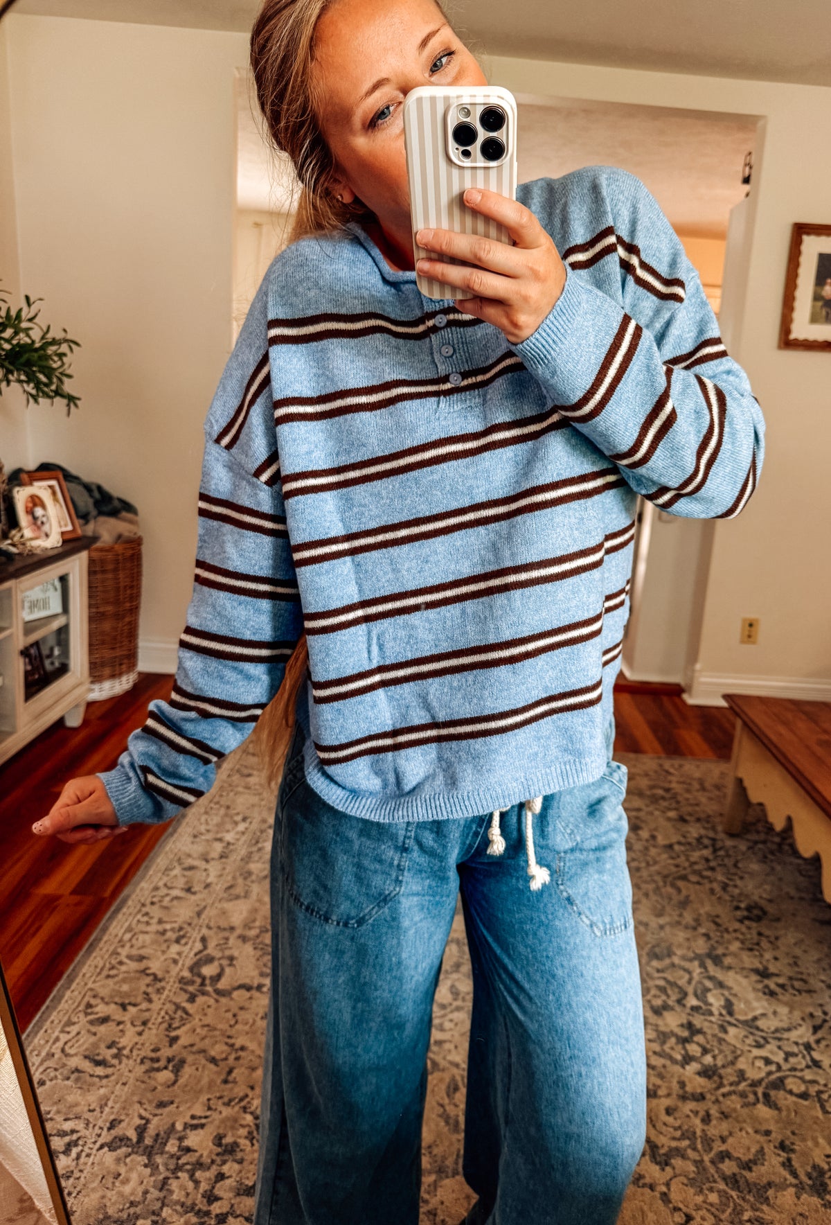 Cozy Weekend Stripe Button Knit Sweater