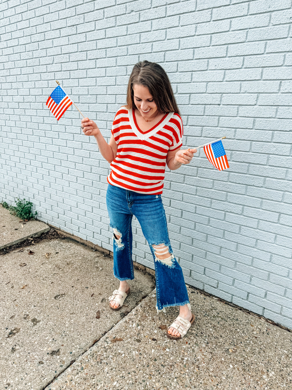 Patriotic Striped Knit Top-Red