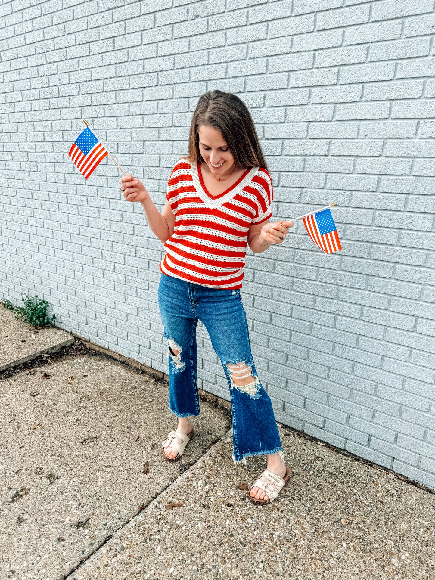 Patriotic Striped Knit Top-Red