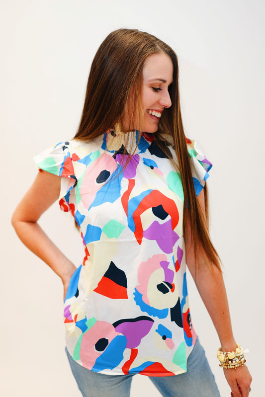 Abstract Floral Painting Blouse (S-XL)