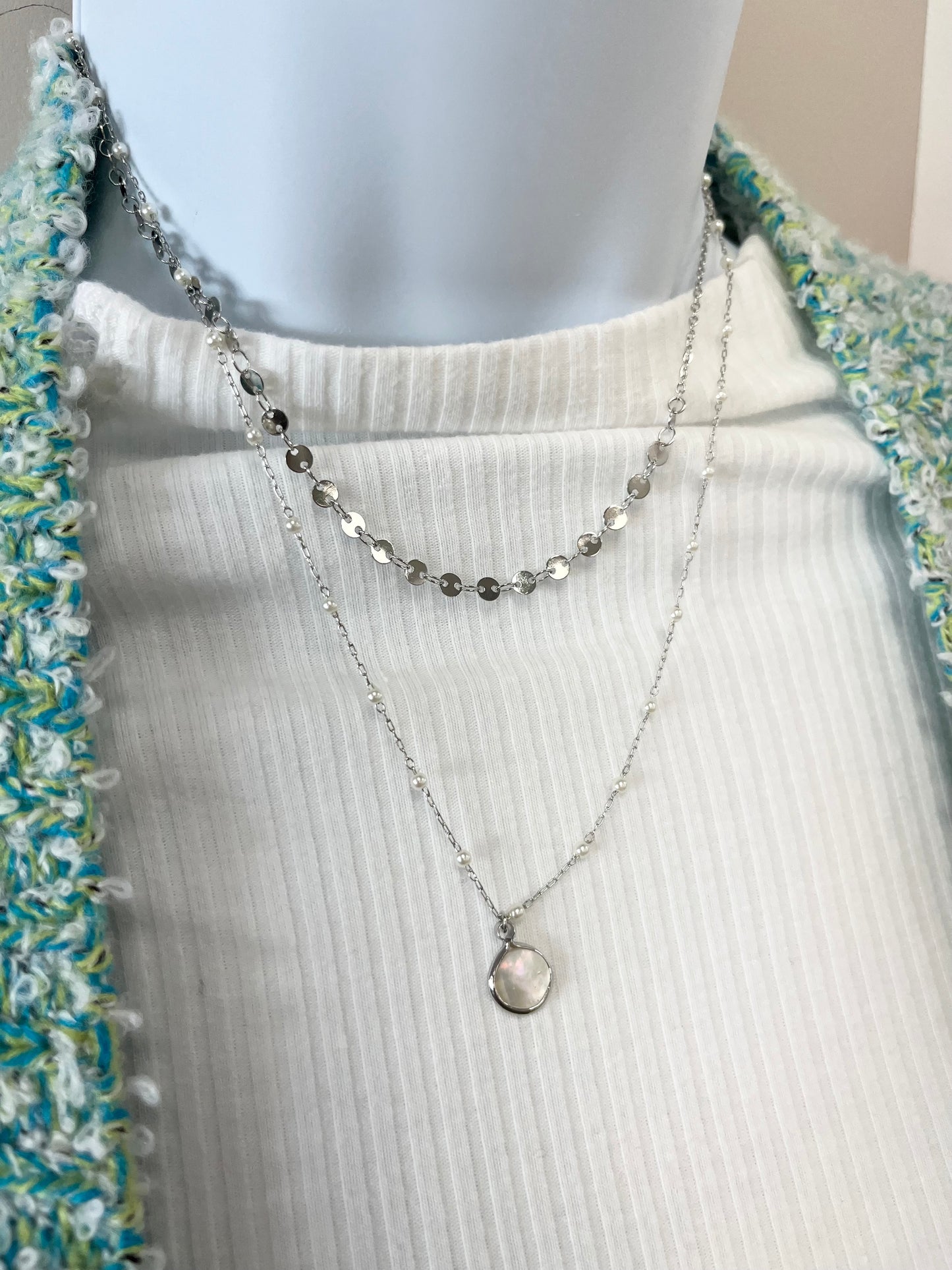 Mother of Pearl & Disc Layered Necklace