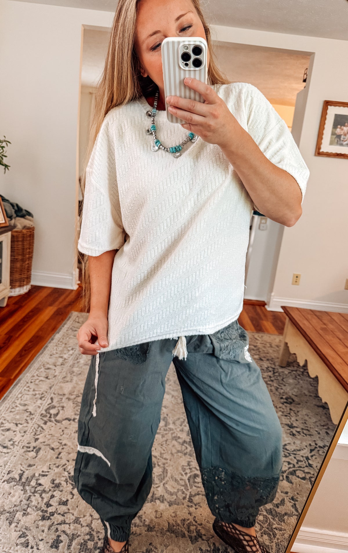 Casual Days Cream Textured Top