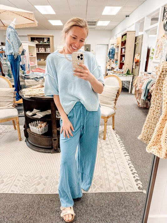 Caught Lounging Elastic Bottoms-Blue