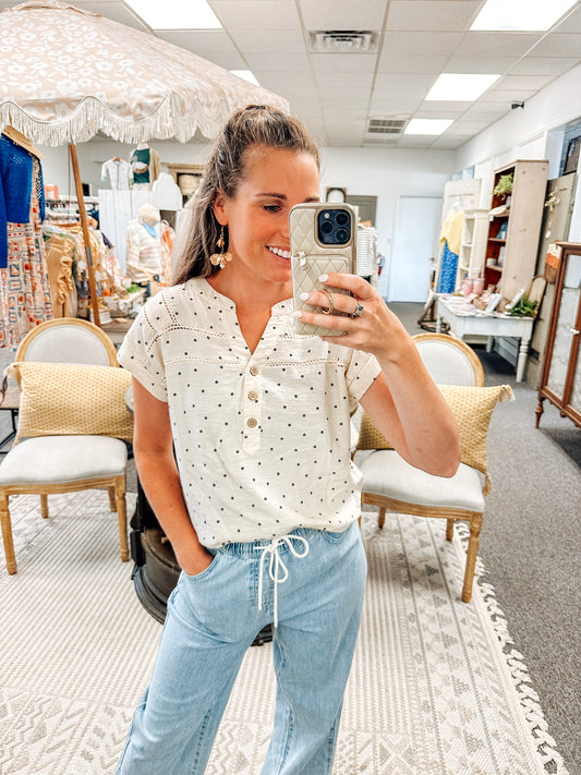 Dotted to Perfection Short Sleeve Top (S-3X)