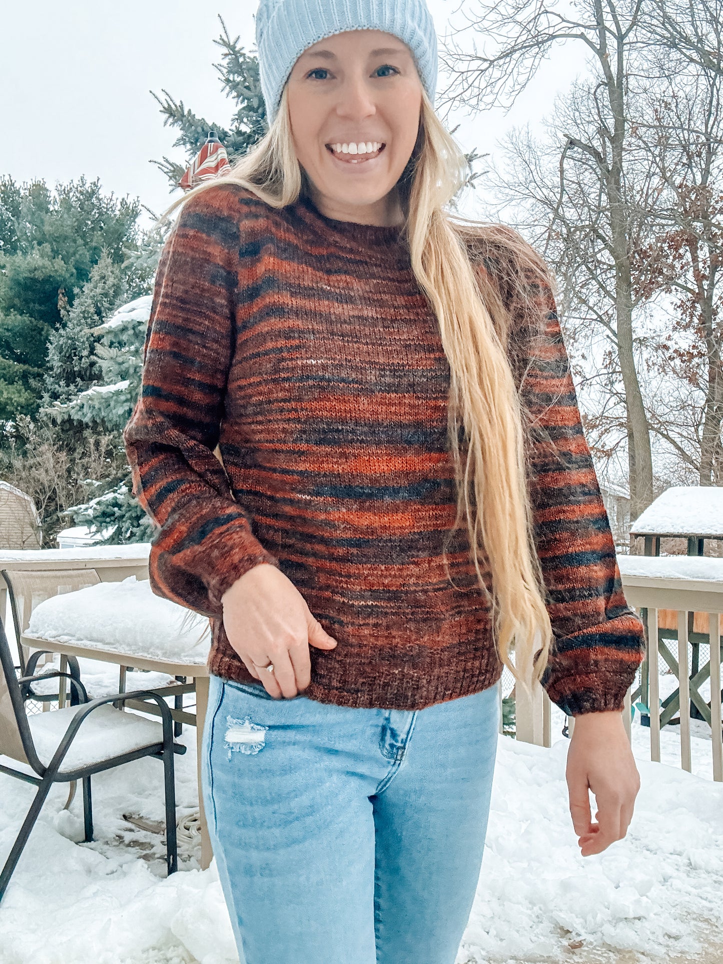 Cozy in Pines Knitted Sweater-Rust Multi