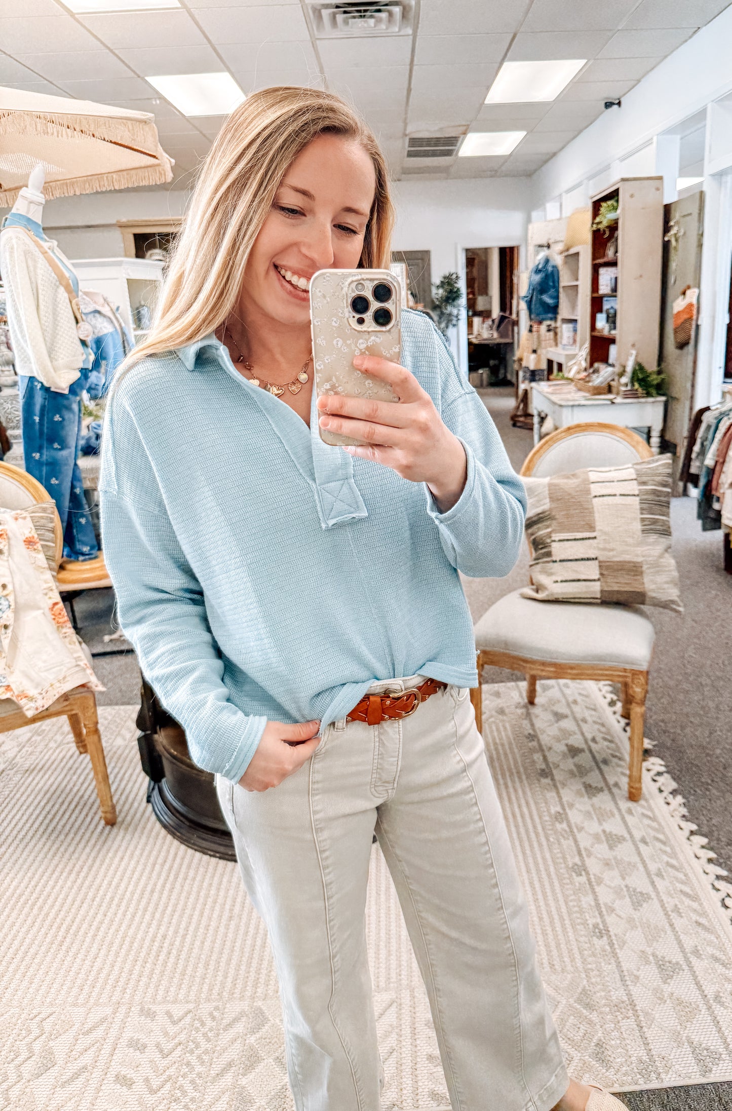 Sunny Days Ahead Long Sleeve Top-Sky Blue