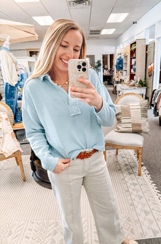 Sunny Days Ahead Long Sleeve Top-Sky Blue