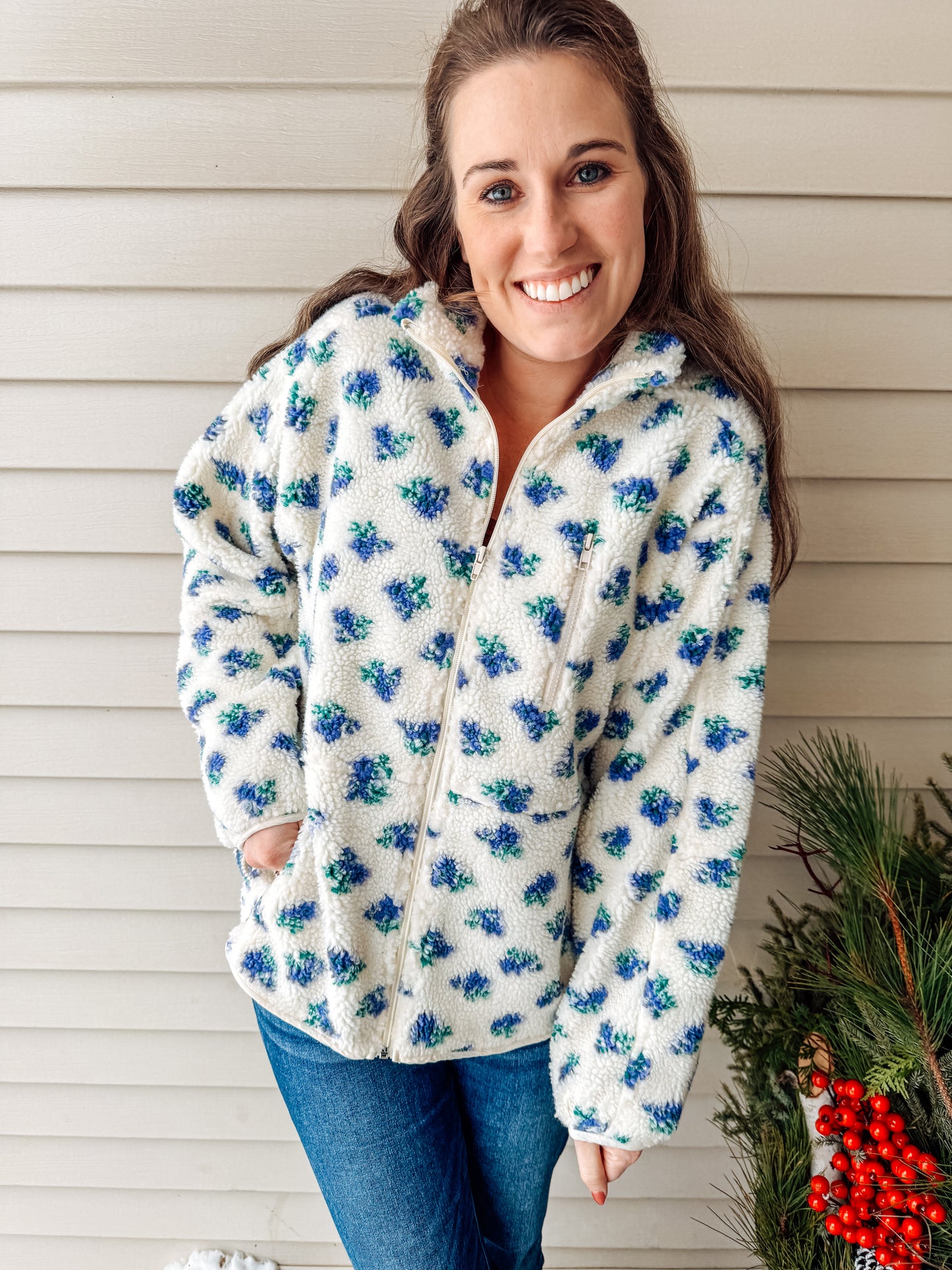 Floral Flurry Zip Up-Purple