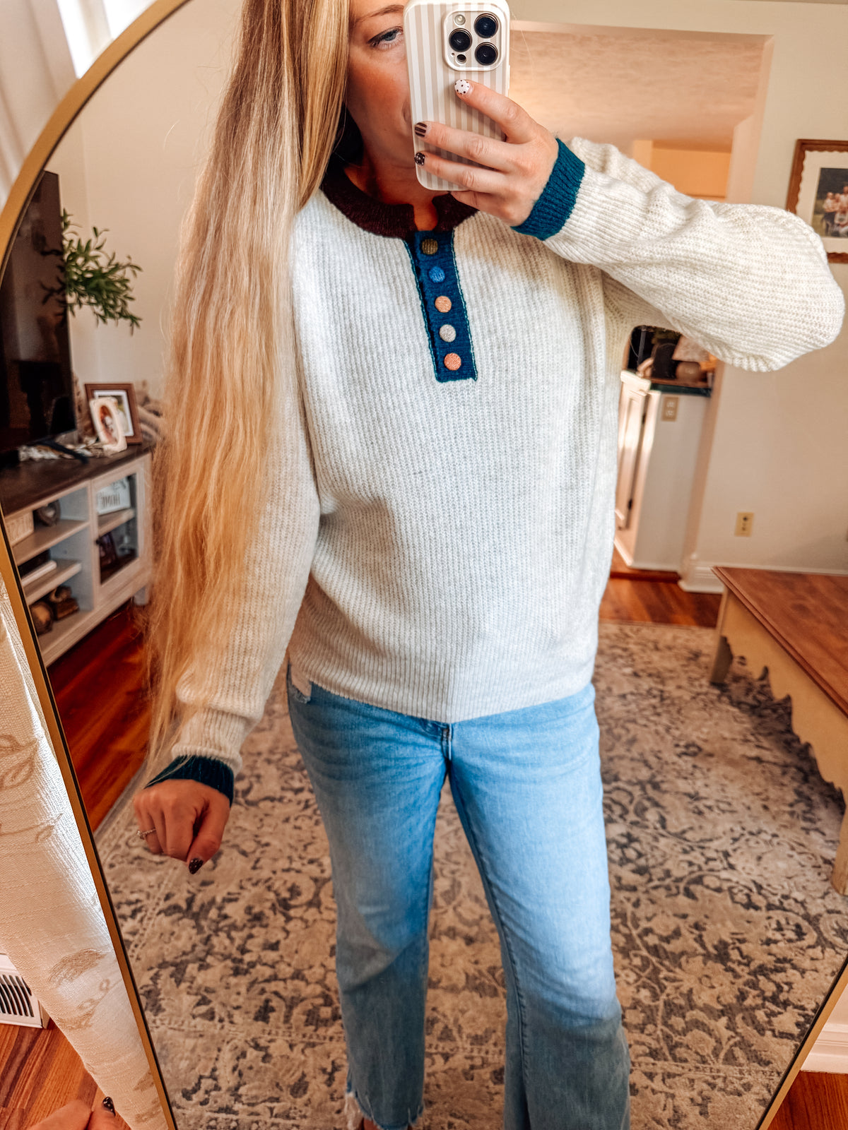 Color Pop Contrast Trim Henley Top