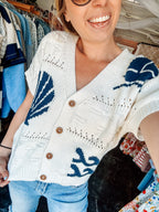 Marine Motif Short Sleeve Knit Cardigan