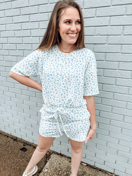 Cozy in Florals Drawstring Ribbed Shorts