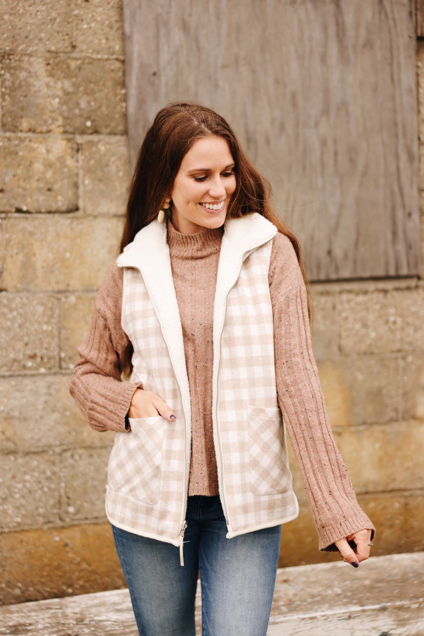 Wearing You Forever Reversible Plaid Vest-Taupe