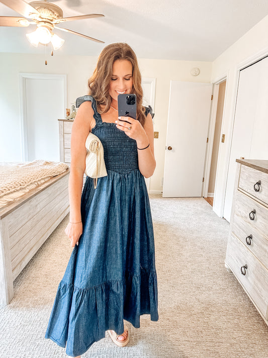 Darling Denim Smocked Midi Dress (S-3X)
