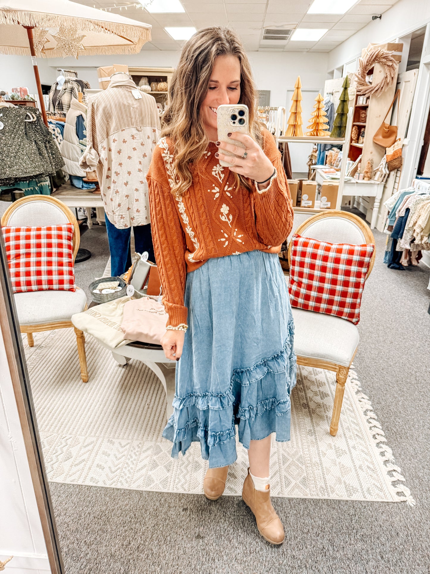 Rustic Charm Floral Embroidered Sweater