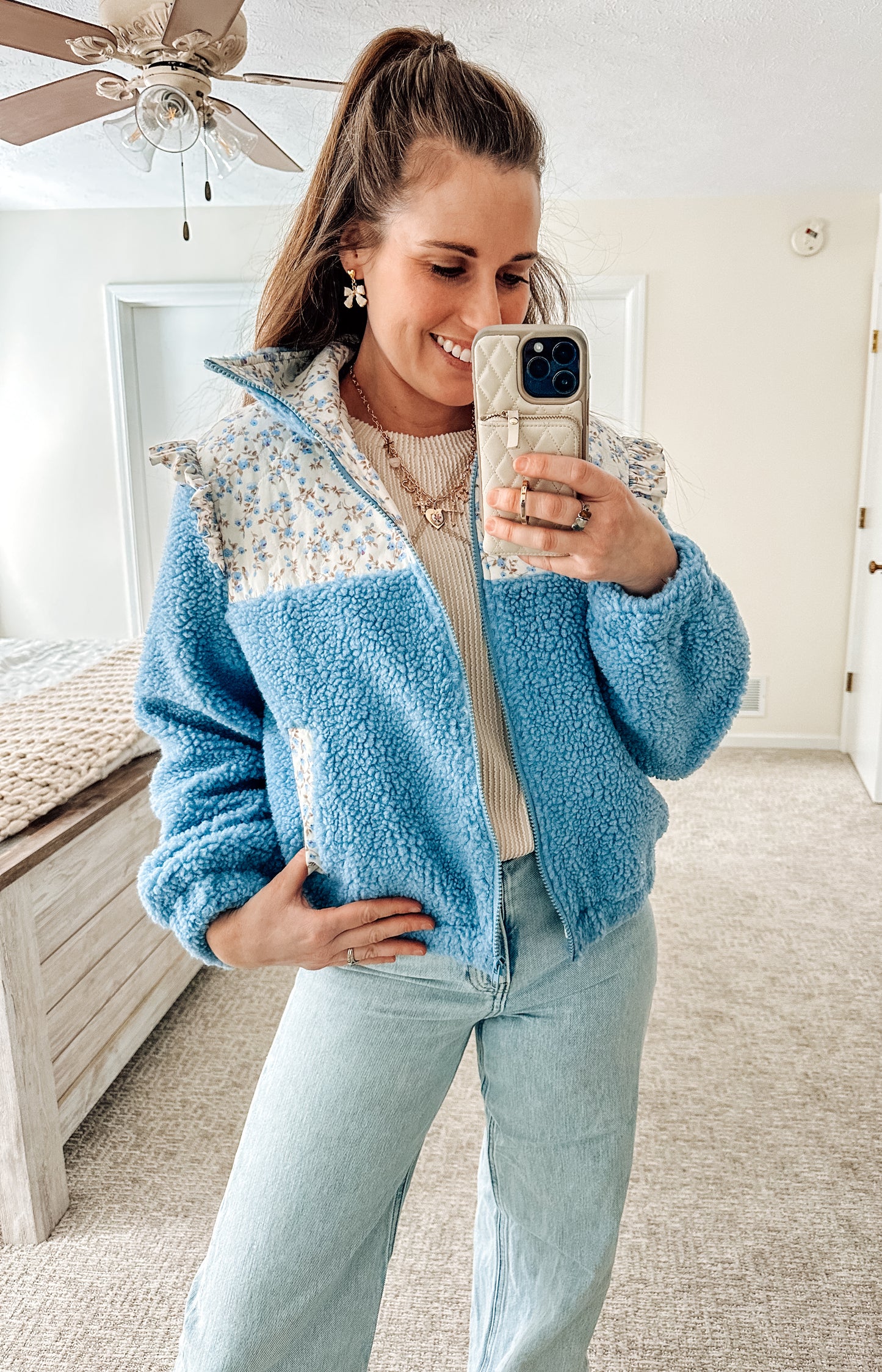 Floral Frost Sherpa Zip Up (S-XL)