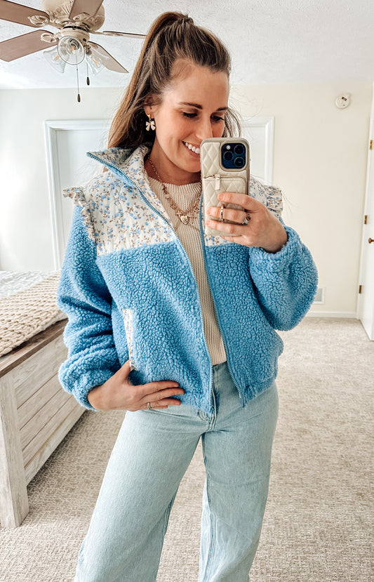 Floral Frost Sherpa Zip Up (S-XL)