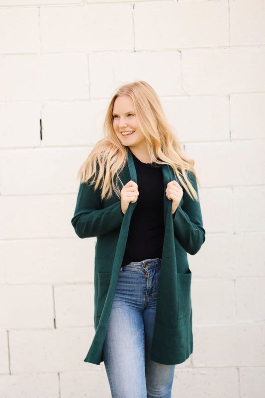 The Cozy Harvest Open Knit Coat-Teal