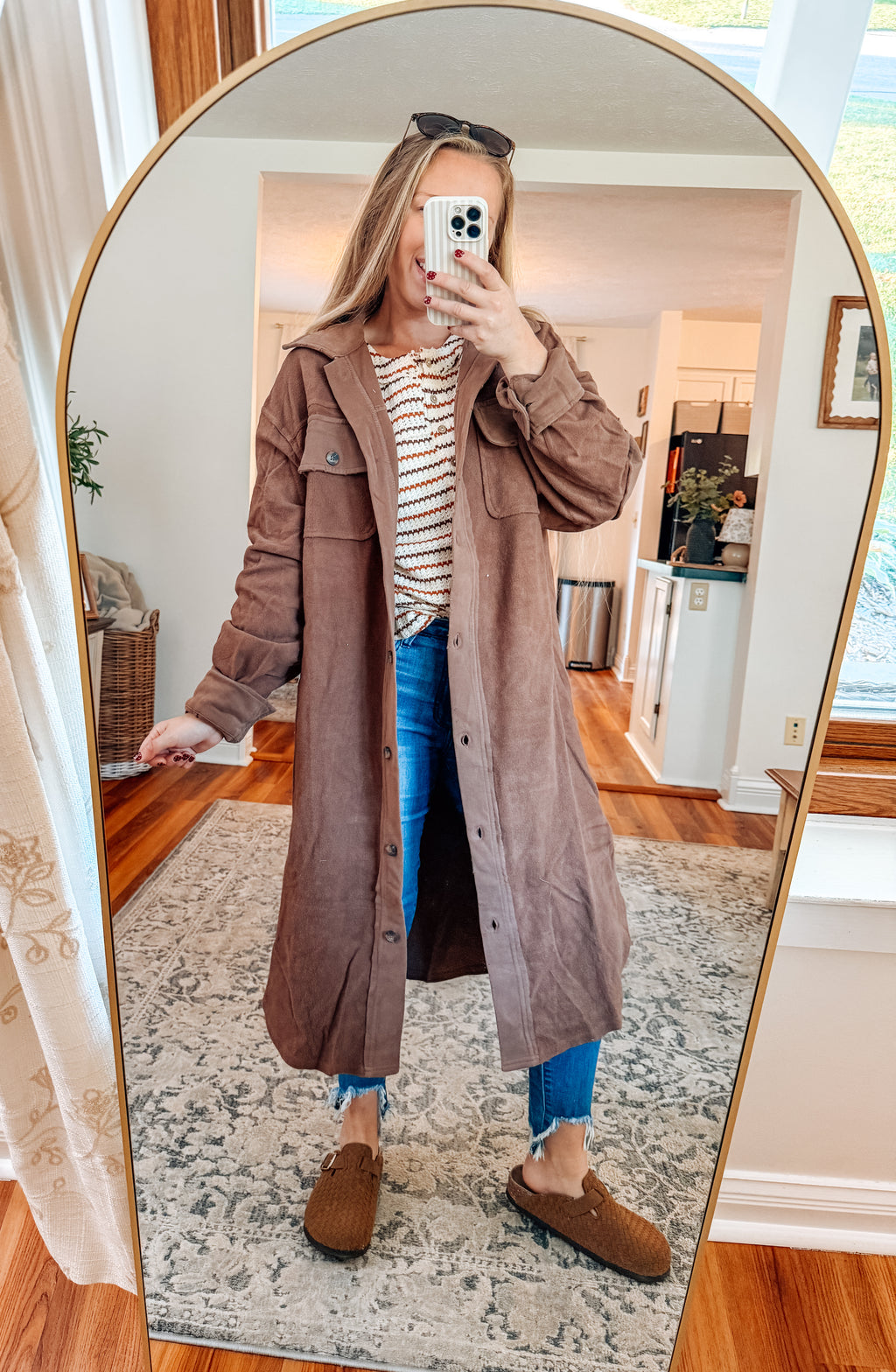 Espresso Days Elbow Patch Button Down Shacket