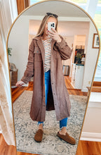 Espresso Days Elbow Patch Button Down Shacket