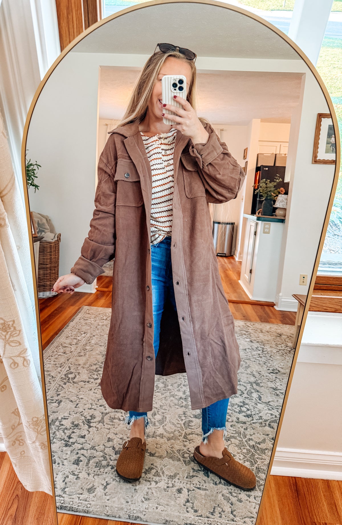 Espresso Days Elbow Patch Button Down Shacket